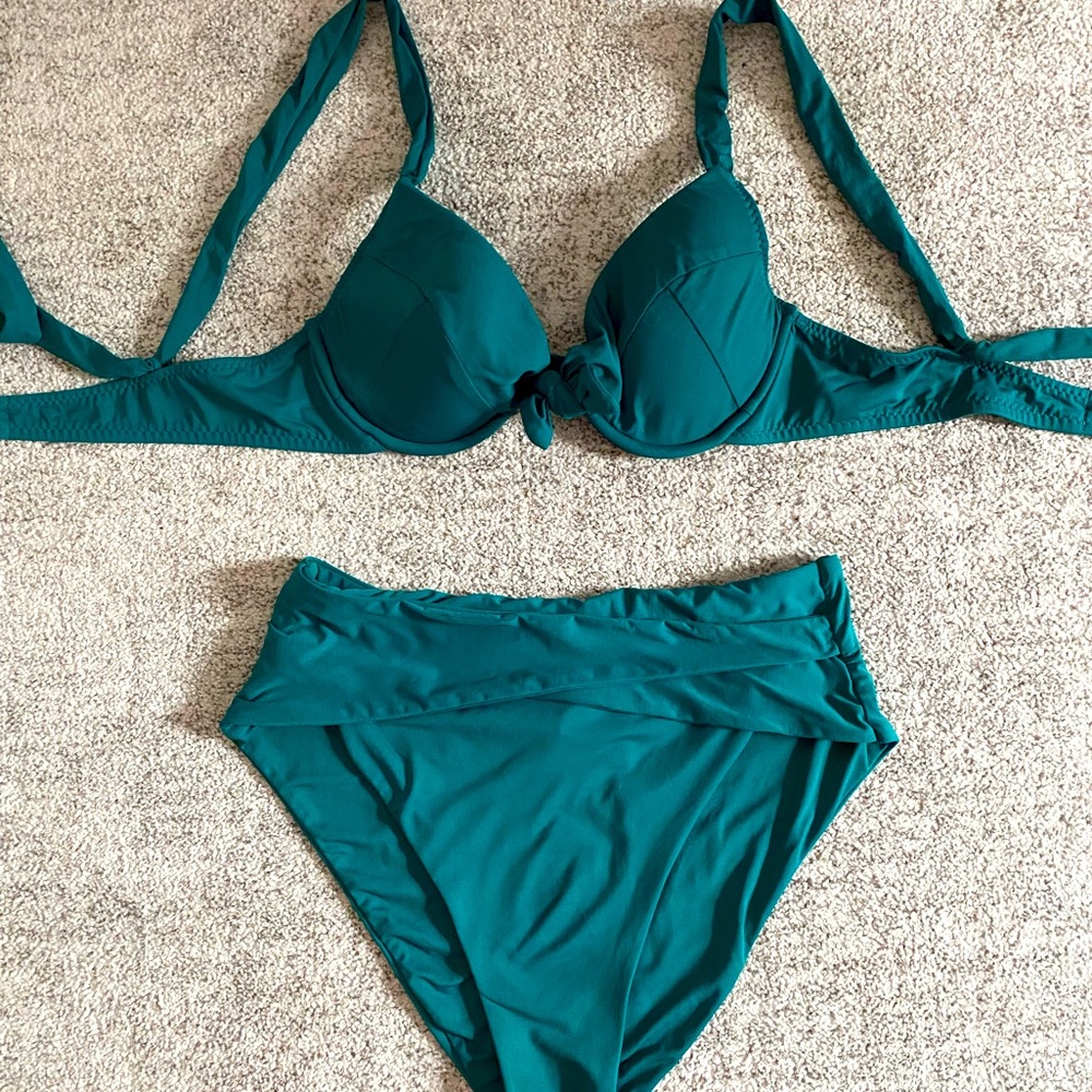 BECCA High Waisted High Cut Emerald Bikini